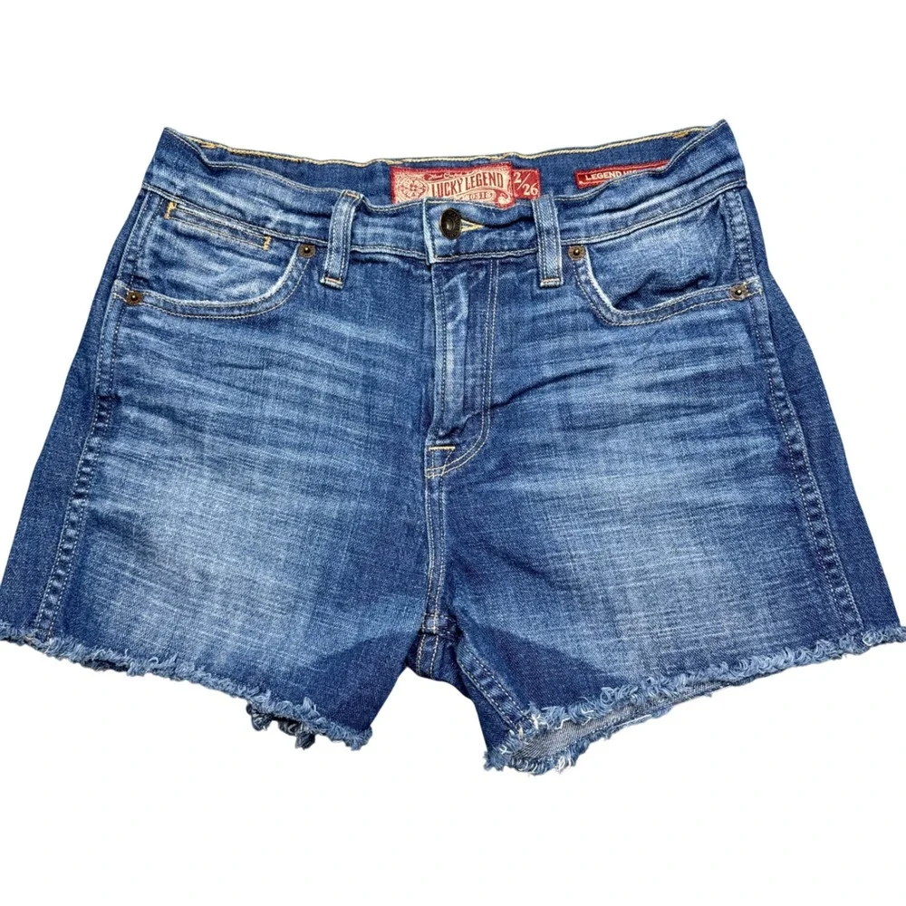 Lucky Legend Denim Shorts Frayed‎ Hem Blue Wash Casual Summer Made in USA 2/26
